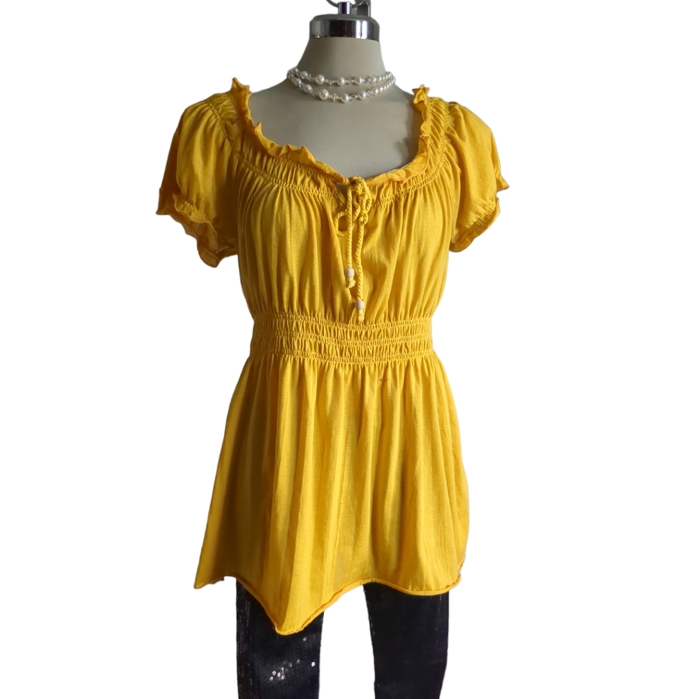 INC Yellow Shirt Sleeves Blouse Size LG